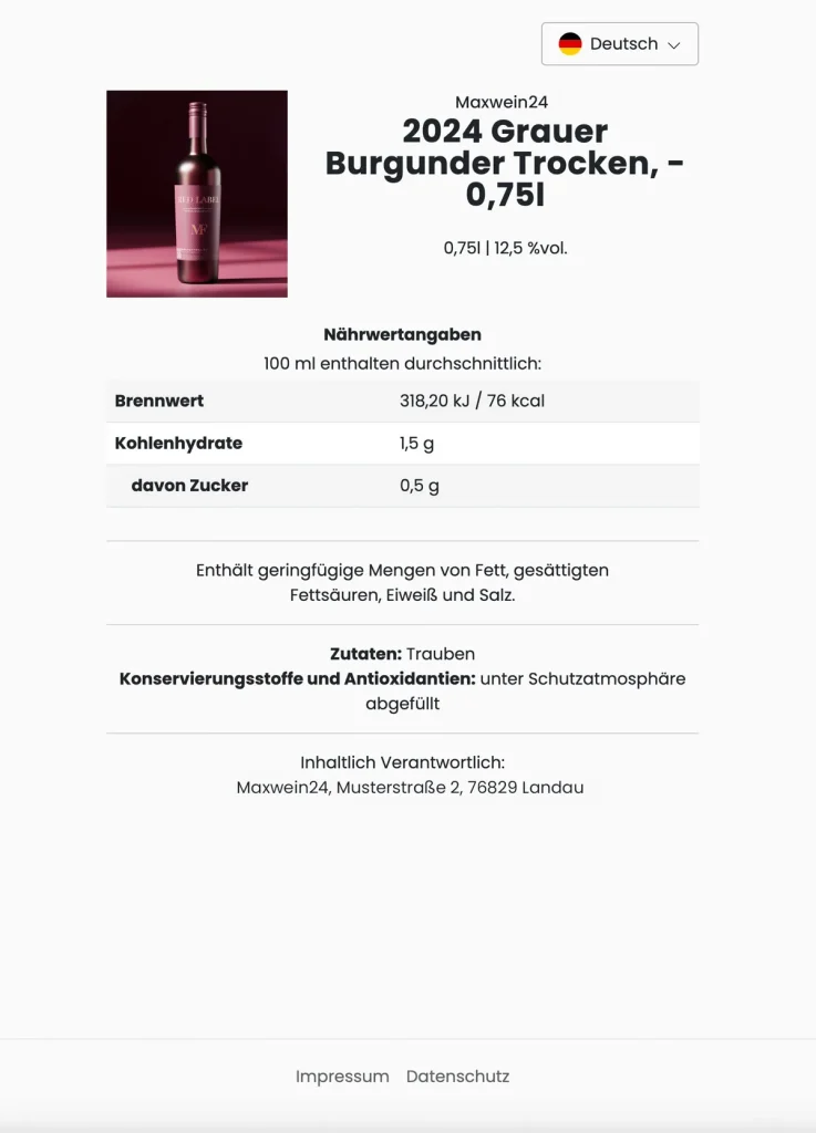 Kunde scannt QR-Code auf einer Weinflasche mit dem Smartphone, um detaillierte Informationen zu erhalten.